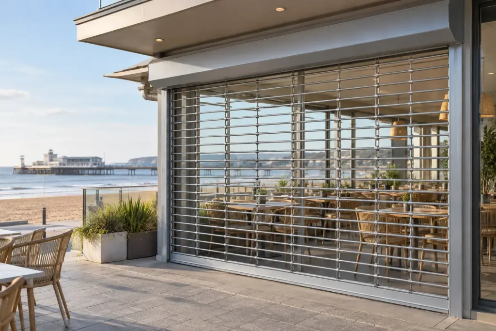 Bournemouth Seafront Café with Open Roller Grille