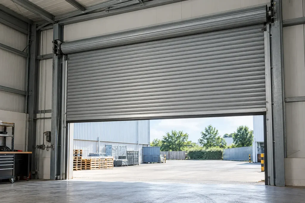 Partially raised industrial shutter in Slough