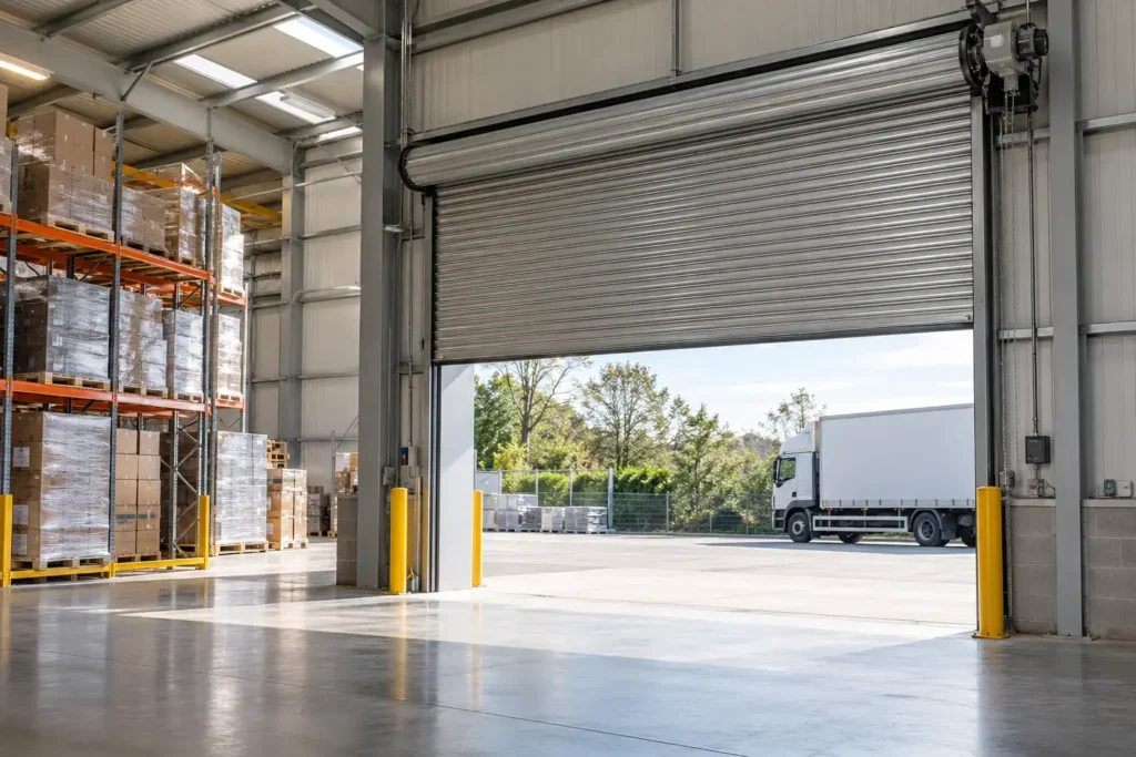 Partly Raised Roller Shutter at Bournemouth Warehouse
